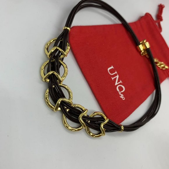 UNO de 50 Necklace STEPBYSTEP NECKLACE Delicate Gold-plated Metal Brown Leather - Picture 5 of 8